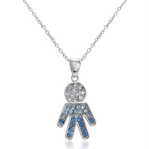 Sterling Silver Blue and White Boy Pendant Necklace with Swarovski Crystals